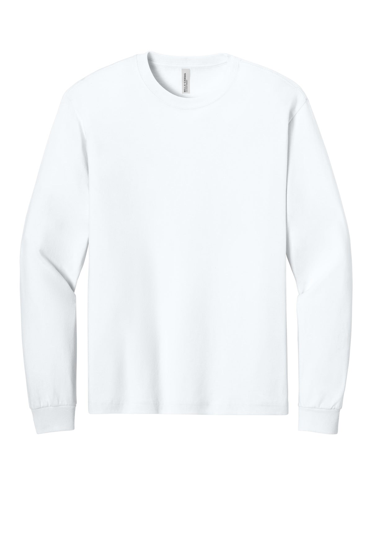 Front View of White BELLA+CANVAS Unisex 6-Ounce Heavyweight Long Sleeve Tee BC3511