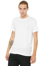 Front View of White BELLA+CANVAS Unisex Poly-Cotton Short Sleeve Tee. BC3650