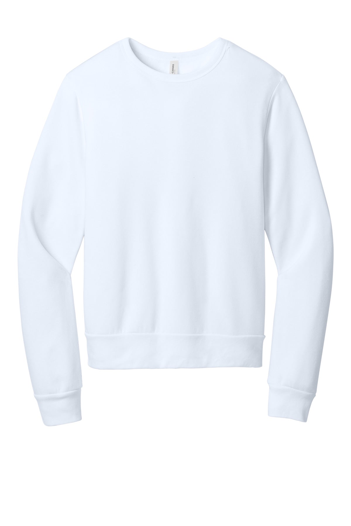 Front View of White BELLA+CANVAS Unisex Sponge Fleece Classic Crewneck Sweatshirt BC3911