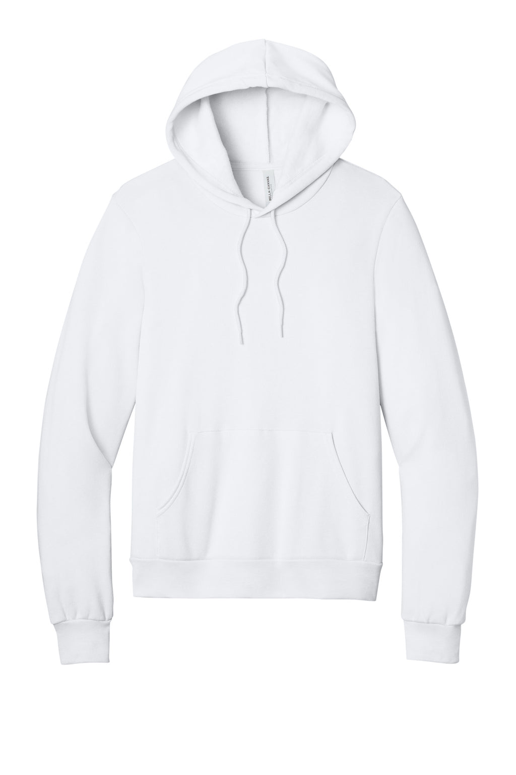 Front View of White BELLA+CANVAS Unisex Sponge Fleece Pullover Hoodie. BC3719