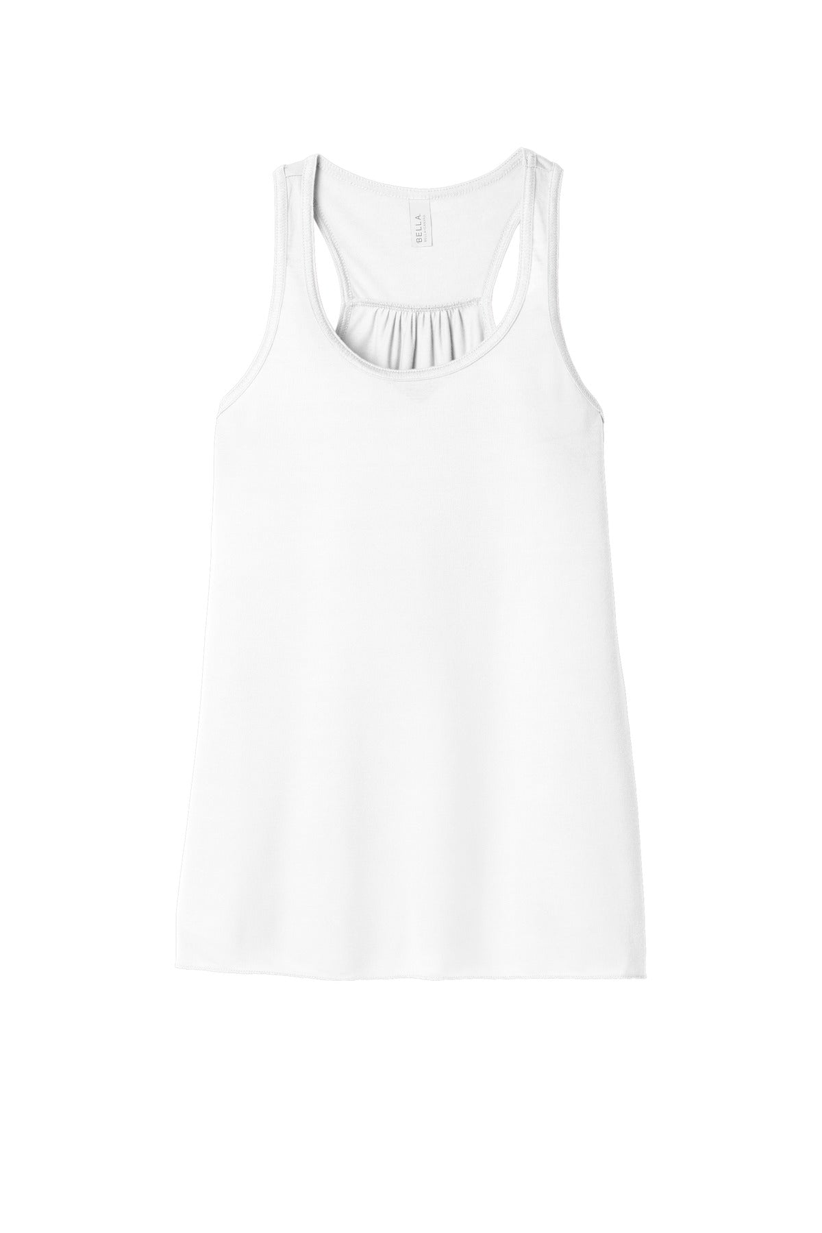 Front View of White BELLA+CANVAS Women's Flowy Racerback Tank. BC8800