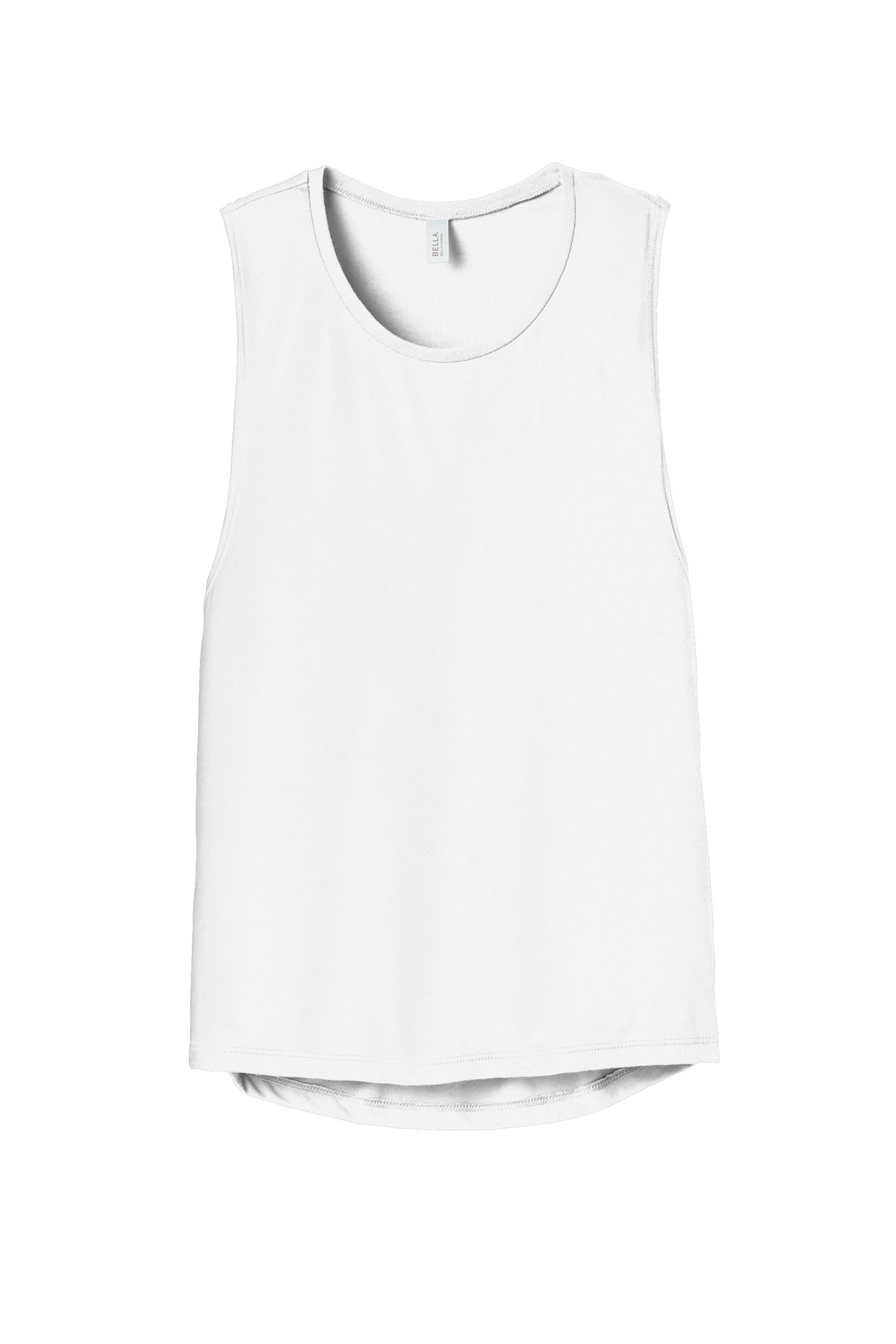 Front View of White BELLA+CANVAS Women's Flowy Scoop Muscle Tank. BC8803