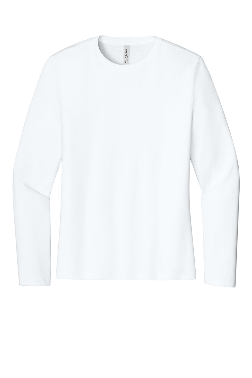 Front View of White BELLA+CANVAS Women's Jersey Long Sleeve Tee BC6500