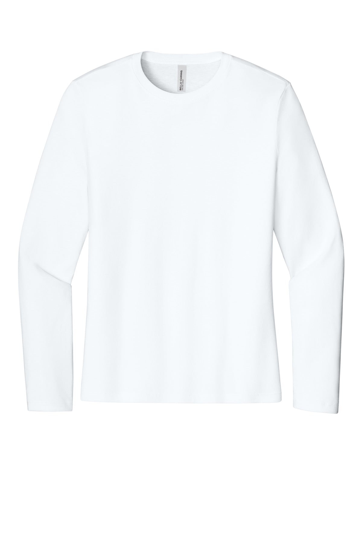 Front View of White BELLA+CANVAS Women's Jersey Long Sleeve Tee BC6500