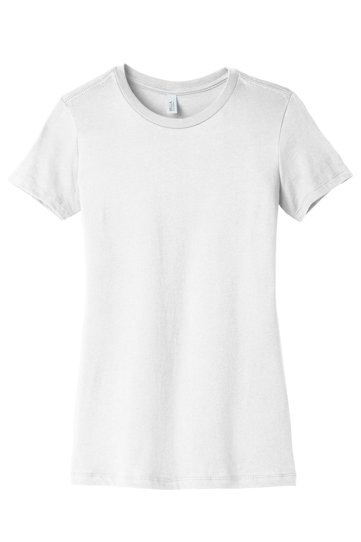 Front View of White BELLA+CANVAS Women's Slim Fit Tee. BC6004