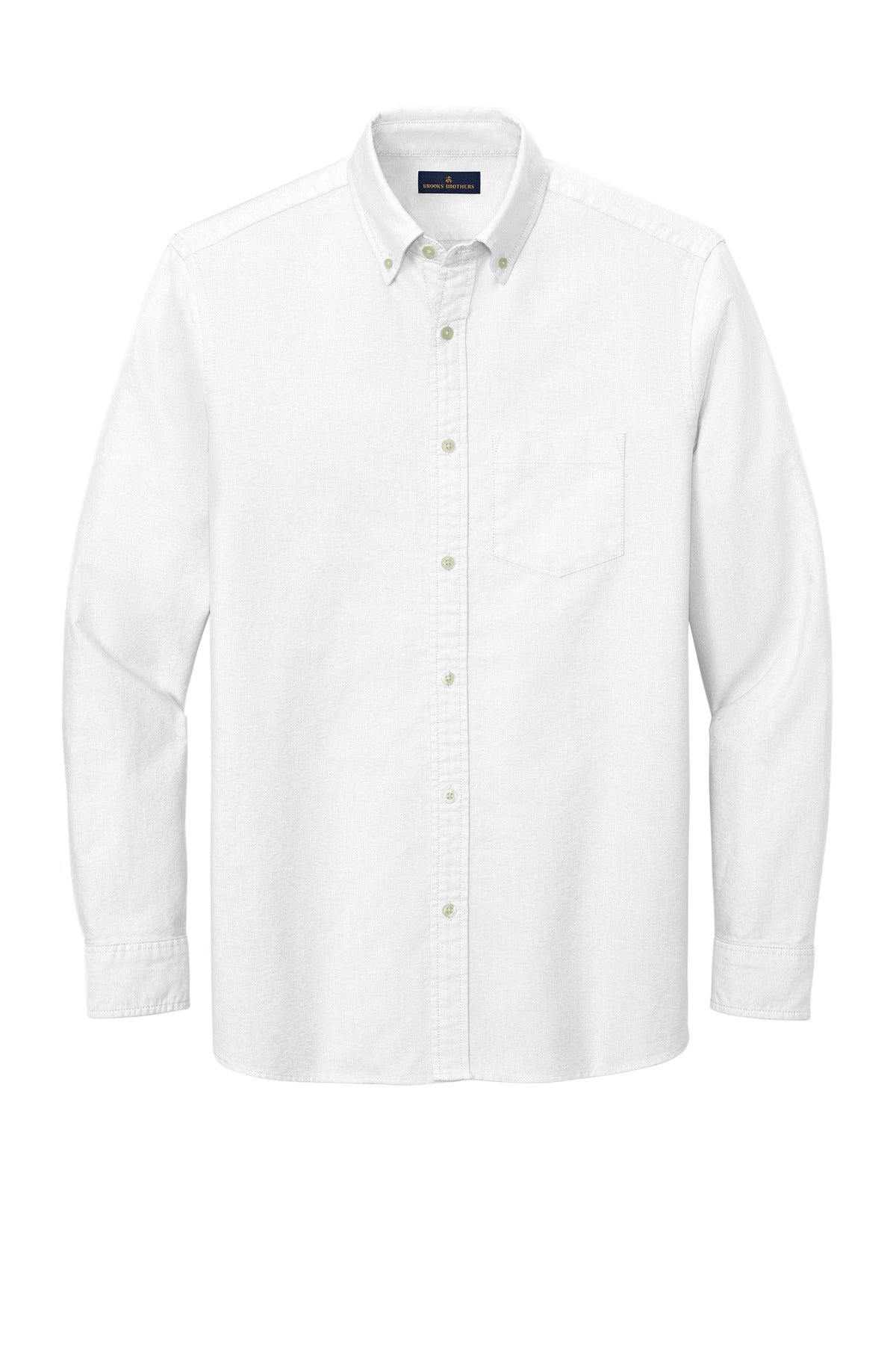 Front View of White Brooks Brothers Casual Oxford Cloth Shirt BB18004
