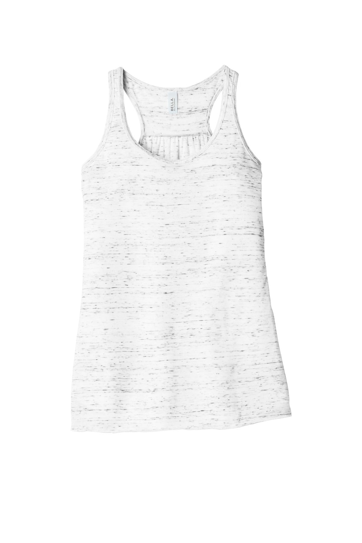 Front View of White Marble BELLA+CANVAS Women's Flowy Racerback Tank. BC8800