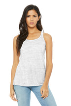 Front View of White Marble BELLA+CANVAS Women's Flowy Racerback Tank. BC8800