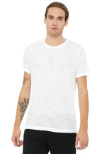 Front View of White Slub BELLA+CANVAS Unisex Poly-Cotton Short Sleeve Tee. BC3650