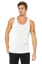 Front View of Wht Fleck TB BELLA+CANVAS Unisex Jersey Tank. BC3480