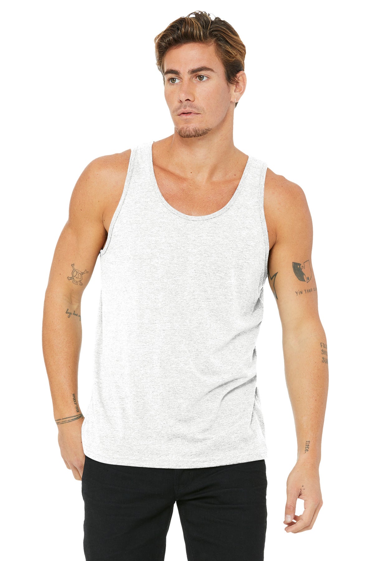 Front View of Wht Fleck TB BELLA+CANVAS Unisex Jersey Tank. BC3480
