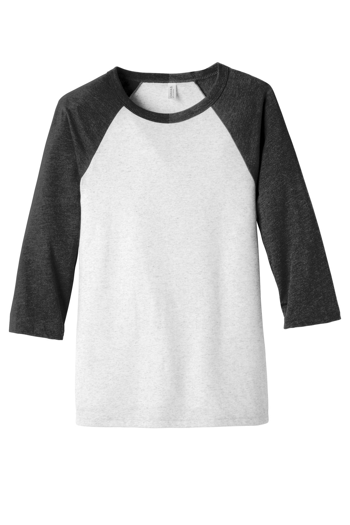 Front View of Wt Fk/Ch-Bl TB BELLA+CANVAS Unisex 3/4-Sleeve Baseball Tee. BC3200