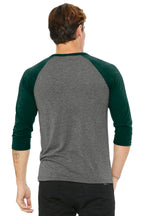 Grey/Emerld TB BELLA+CANVAS Unisex 3/4-Sleeve Baseball Tee. BC3200