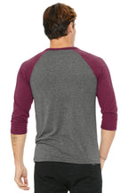 Grey/Maroon TB BELLA+CANVAS Unisex 3/4-Sleeve Baseball Tee. BC3200