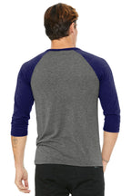 Grey/Navy TB BELLA+CANVAS Unisex 3/4-Sleeve Baseball Tee. BC3200