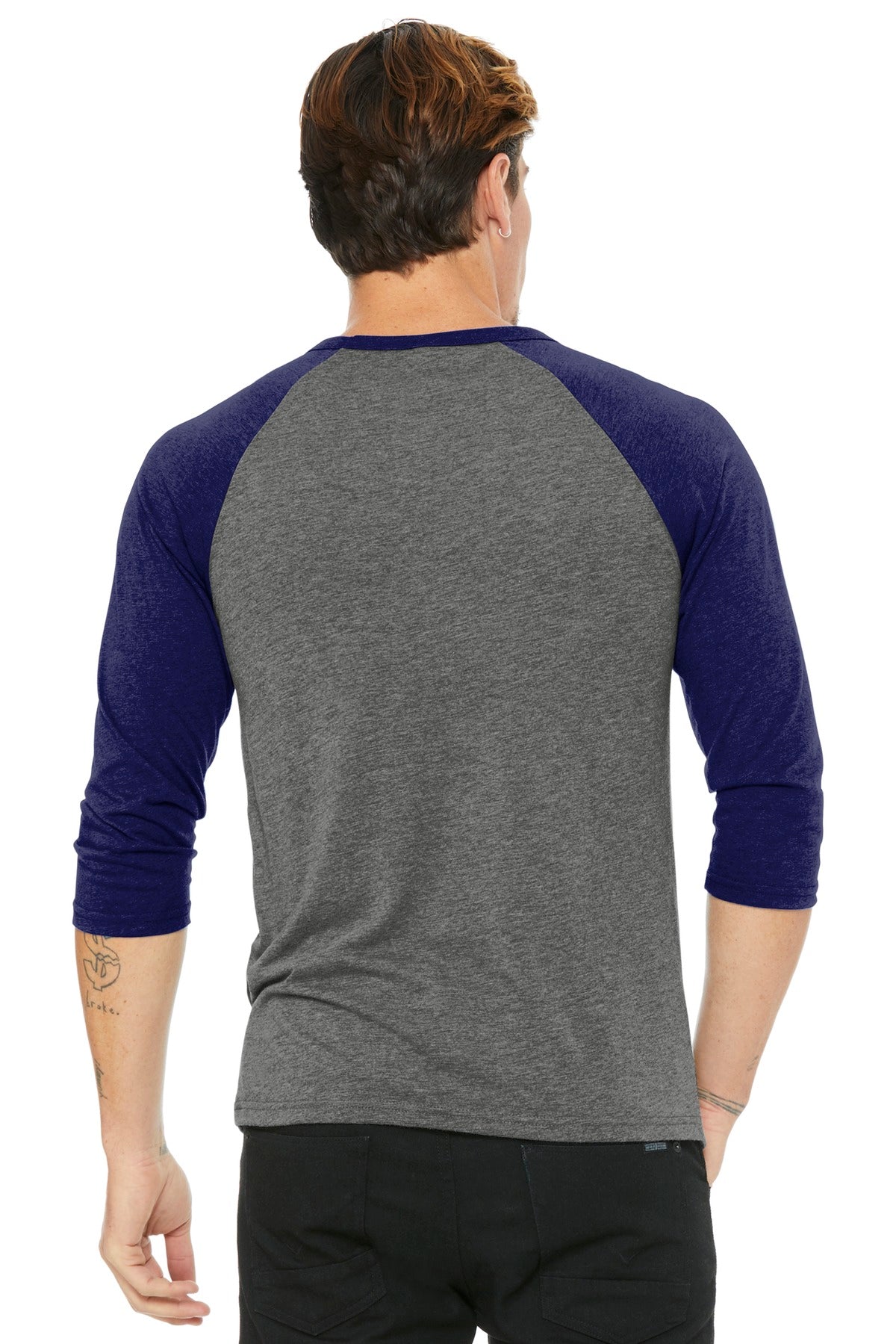 Grey/Navy TB BELLA+CANVAS Unisex 3/4-Sleeve Baseball Tee. BC3200