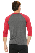 Grey/Red TB BELLA+CANVAS Unisex 3/4-Sleeve Baseball Tee. BC3200
