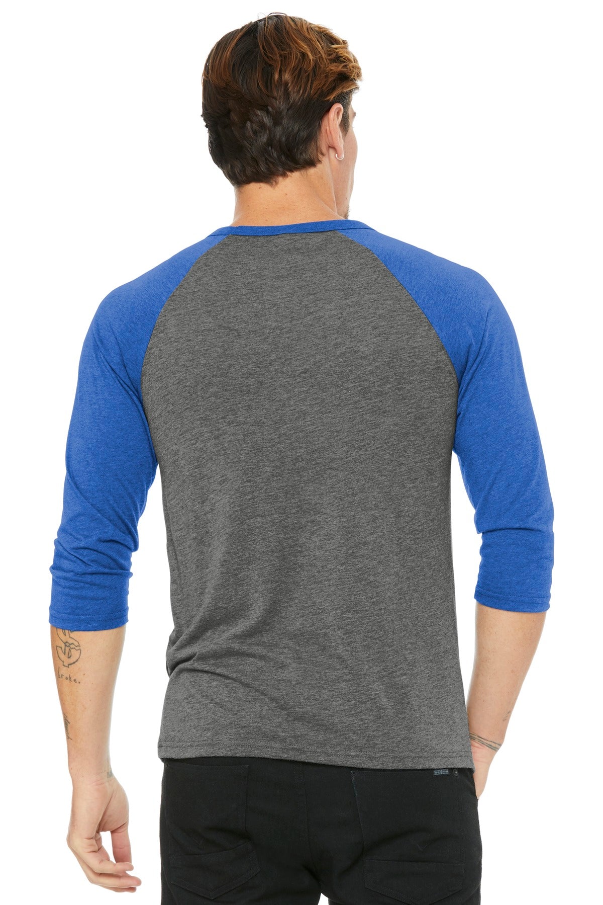 Grey/TruRoy TB BELLA+CANVAS Unisex 3/4-Sleeve Baseball Tee. BC3200