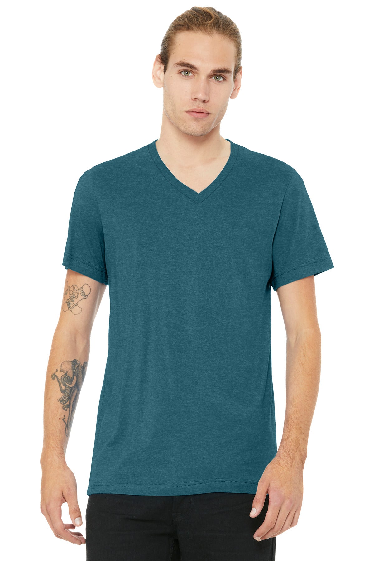 HtDpTeal BELLA+CANVAS Unisex Heather CVC V-Neck Tee BC3005CVC