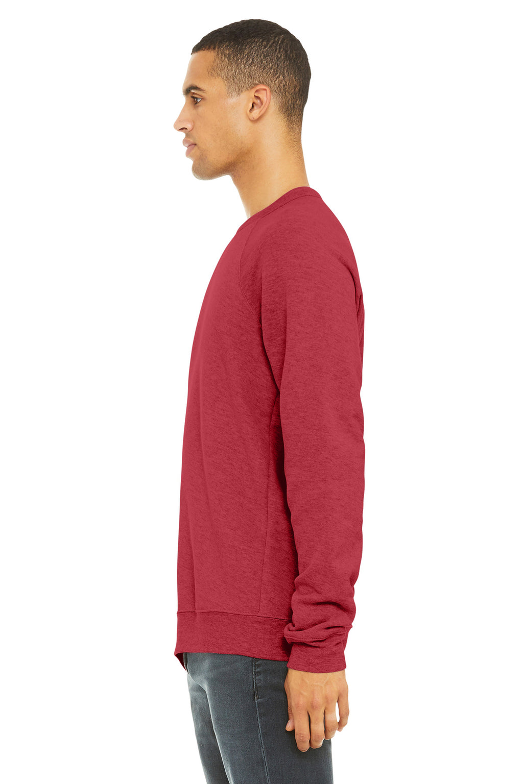 HthrRed BELLA+CANVAS Unisex Sponge Fleece Raglan Sweatshirt. BC3901