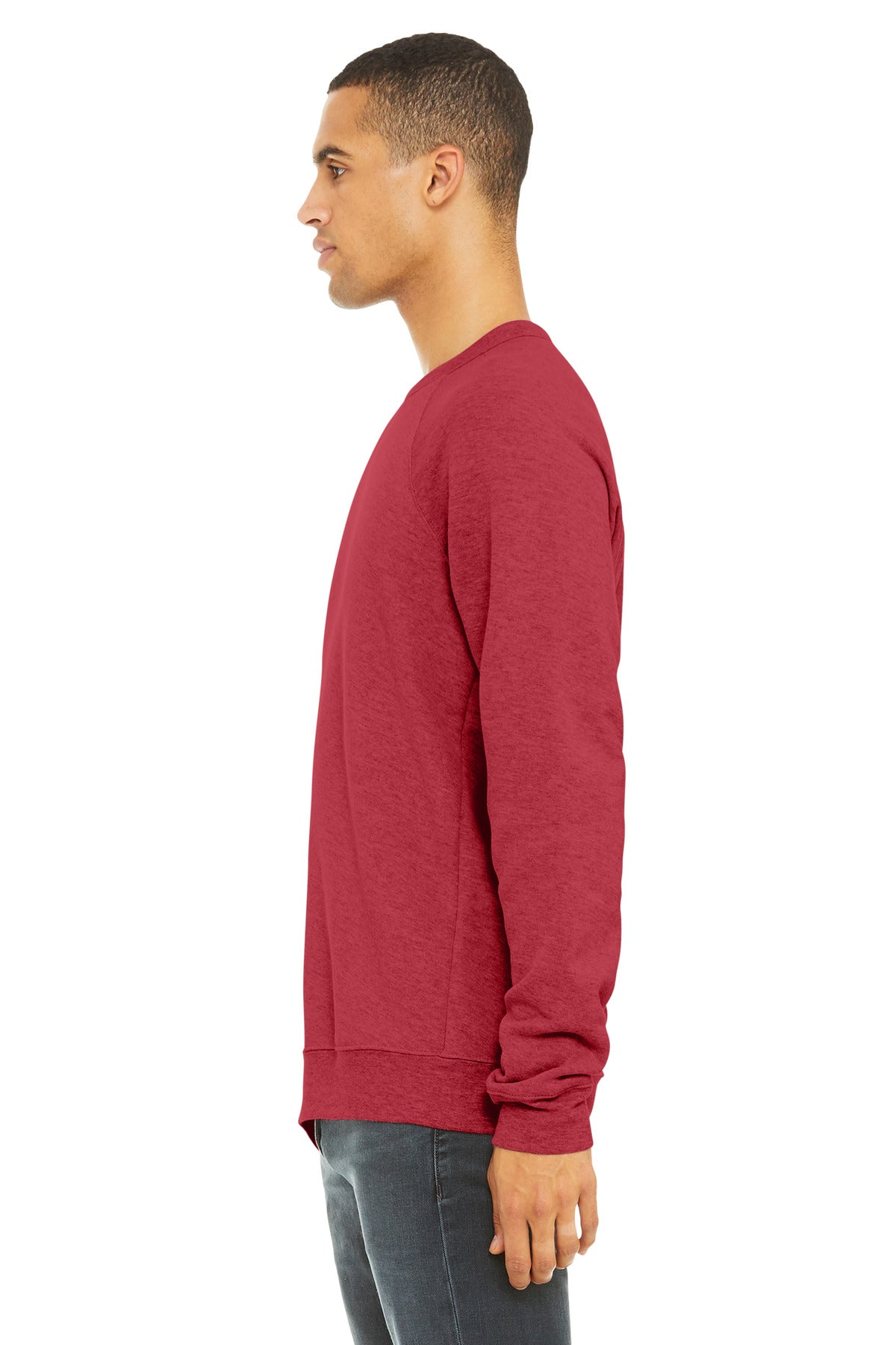 HthrRed BELLA+CANVAS Unisex Sponge Fleece Raglan Sweatshirt. BC3901