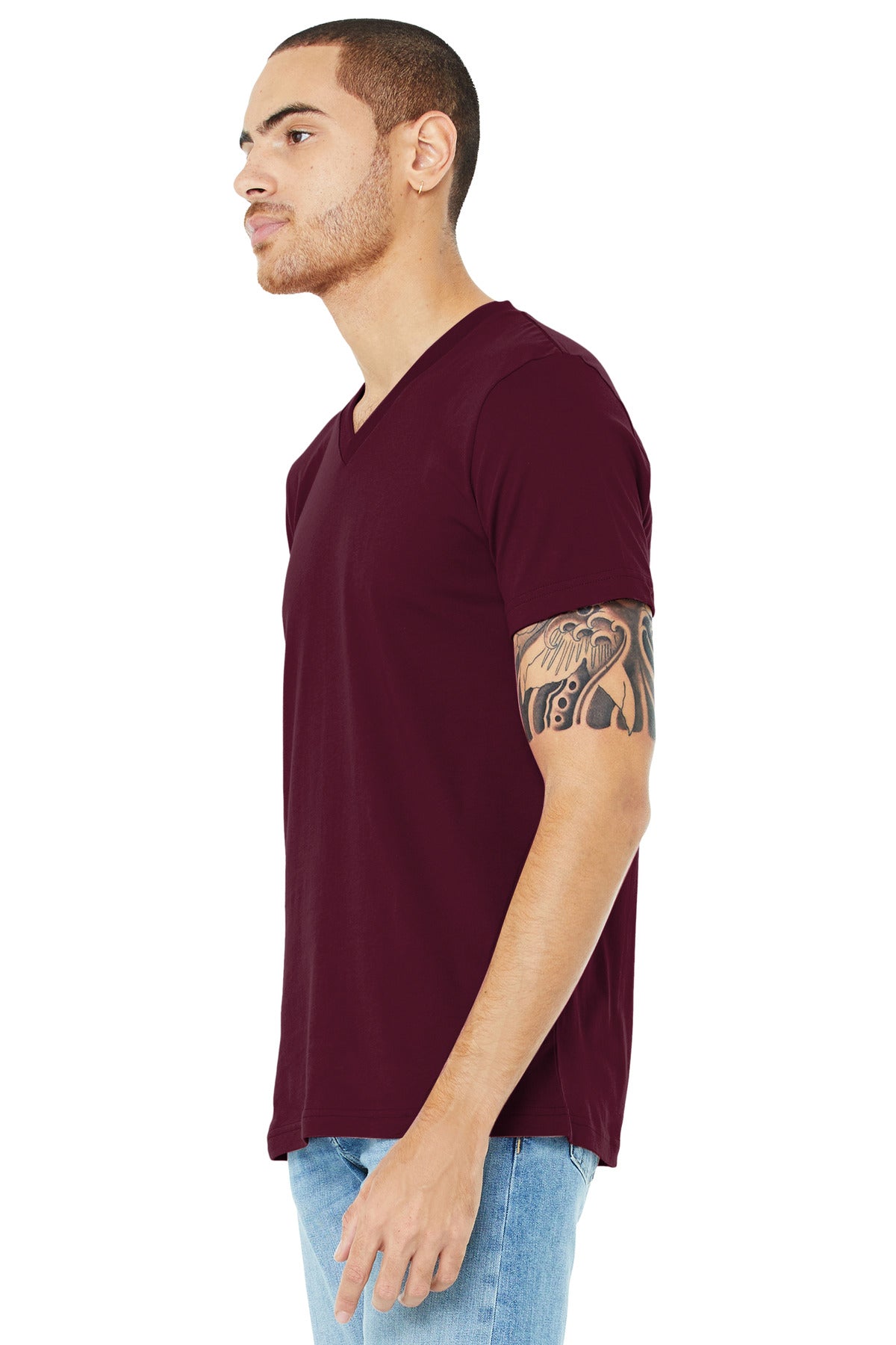Maroon BELLA+CANVAS Unisex Jersey Short Sleeve V-Neck Tee. BC3005