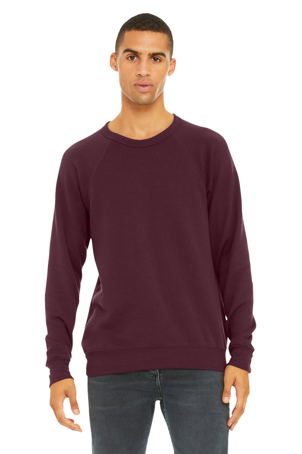 Maroon BELLA+CANVAS Unisex Sponge Fleece Raglan Sweatshirt. BC3901