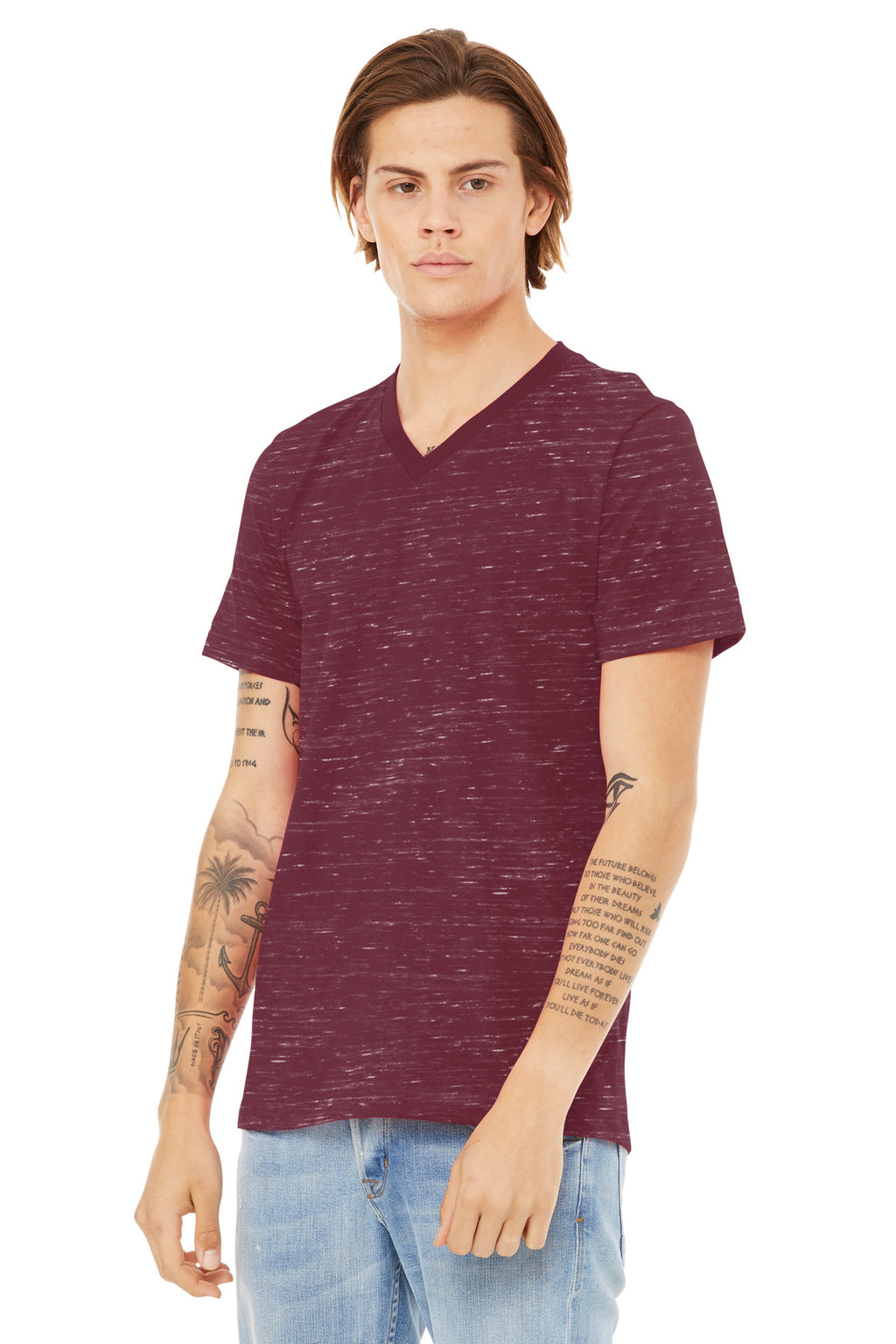 MaroonMrbl BELLA+CANVAS Unisex Textured Jersey V-Neck Tee BC3655