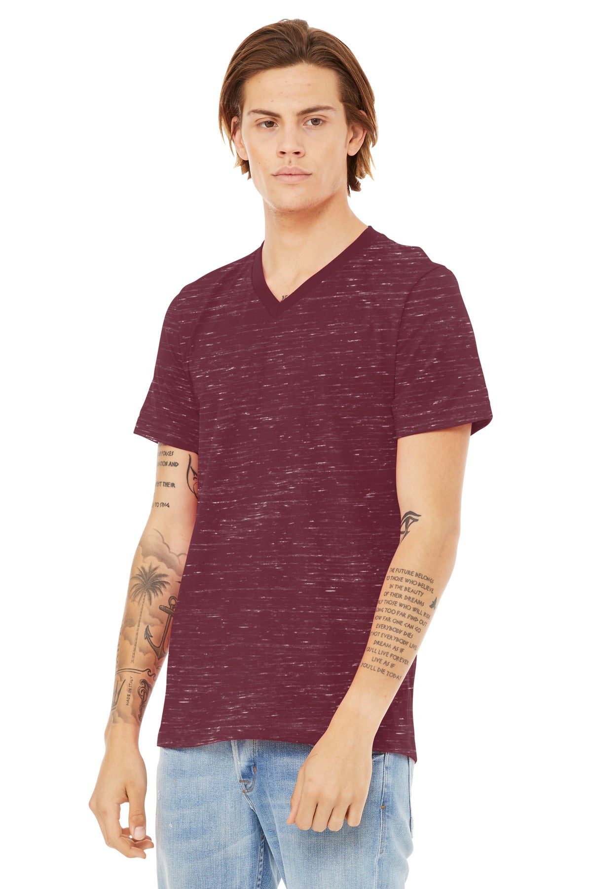 MaroonMrbl BELLA+CANVAS Unisex Textured Jersey V-Neck Tee BC3655