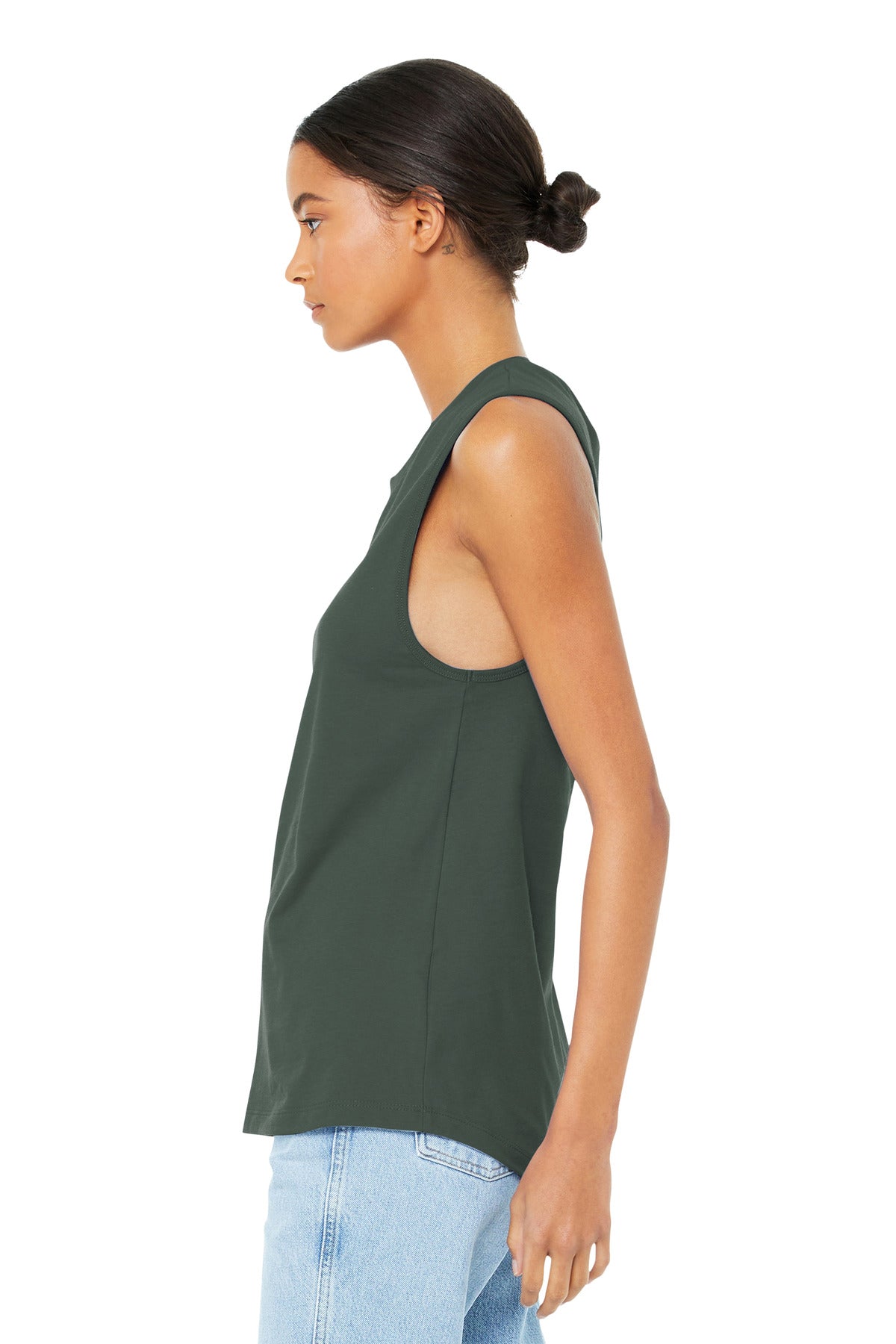 Military Green BELLA+CANVAS Women's Jersey Muscle Tank. BC6003