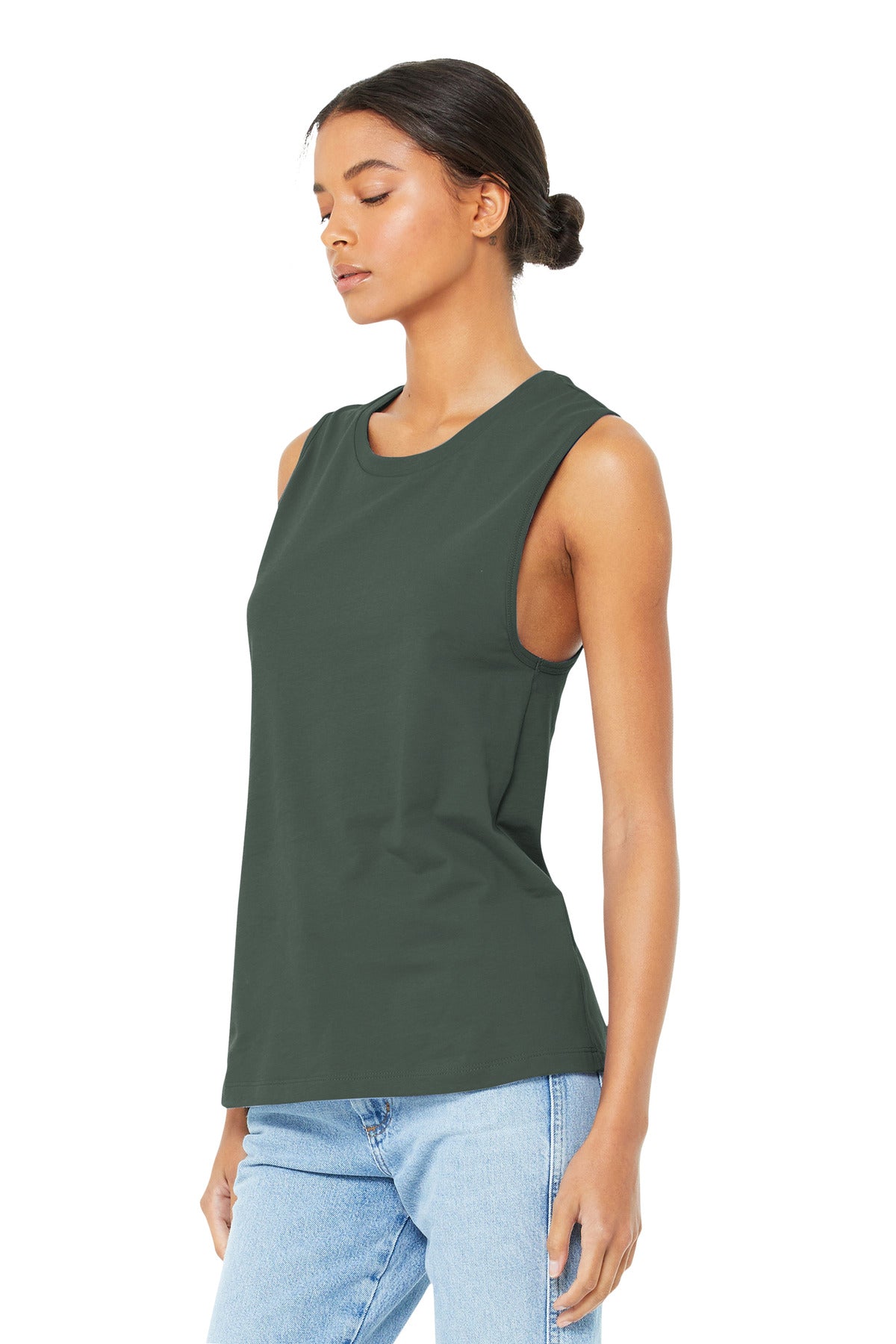 Military Green BELLA+CANVAS Women's Jersey Muscle Tank. BC6003