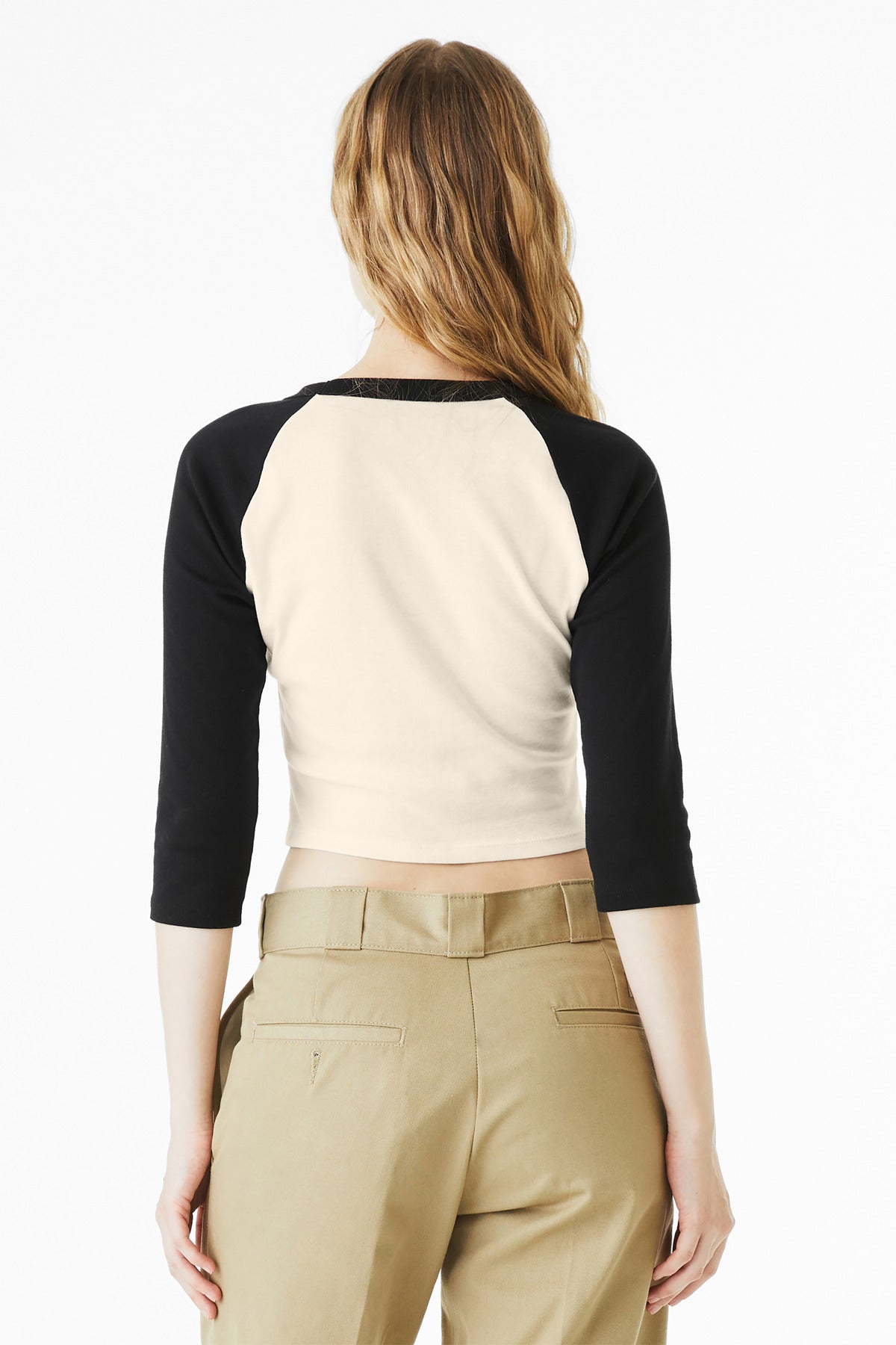 Nat/Black BELLA+CANVAS Women's Micro Rib 3/4 Raglan Baby Tee BC1200