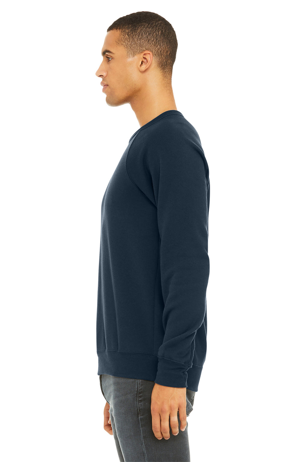 Navy BELLA+CANVAS Unisex Sponge Fleece Raglan Sweatshirt. BC3901