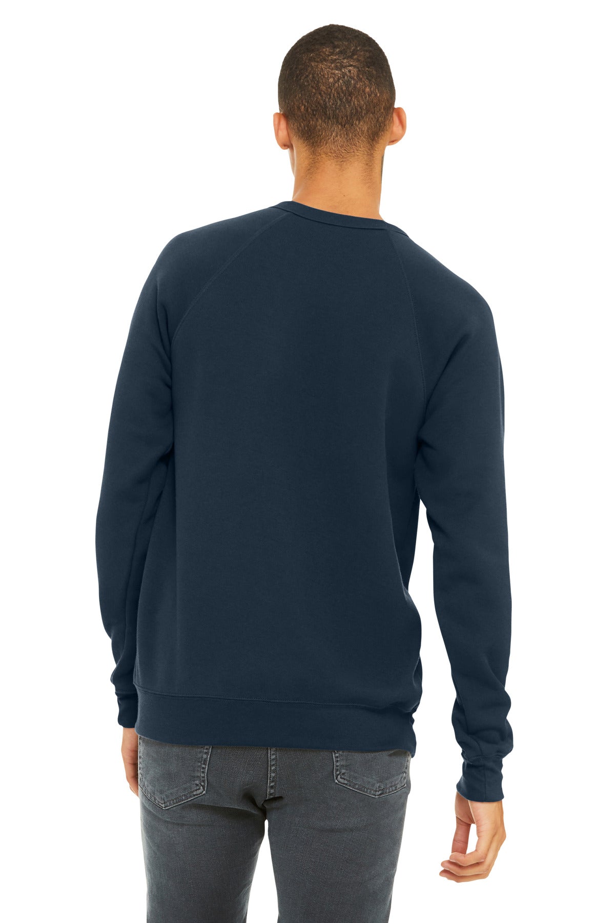 Navy BELLA+CANVAS Unisex Sponge Fleece Raglan Sweatshirt. BC3901