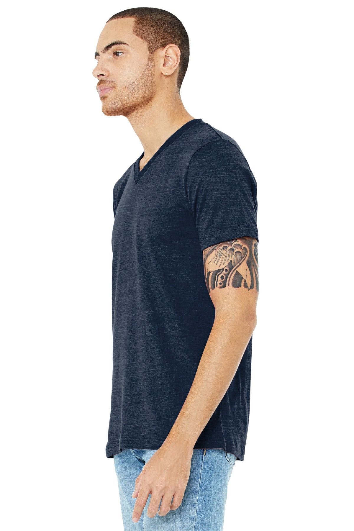 Navy Slub BELLA+CANVAS Unisex Jersey Short Sleeve V-Neck Tee. BC3005