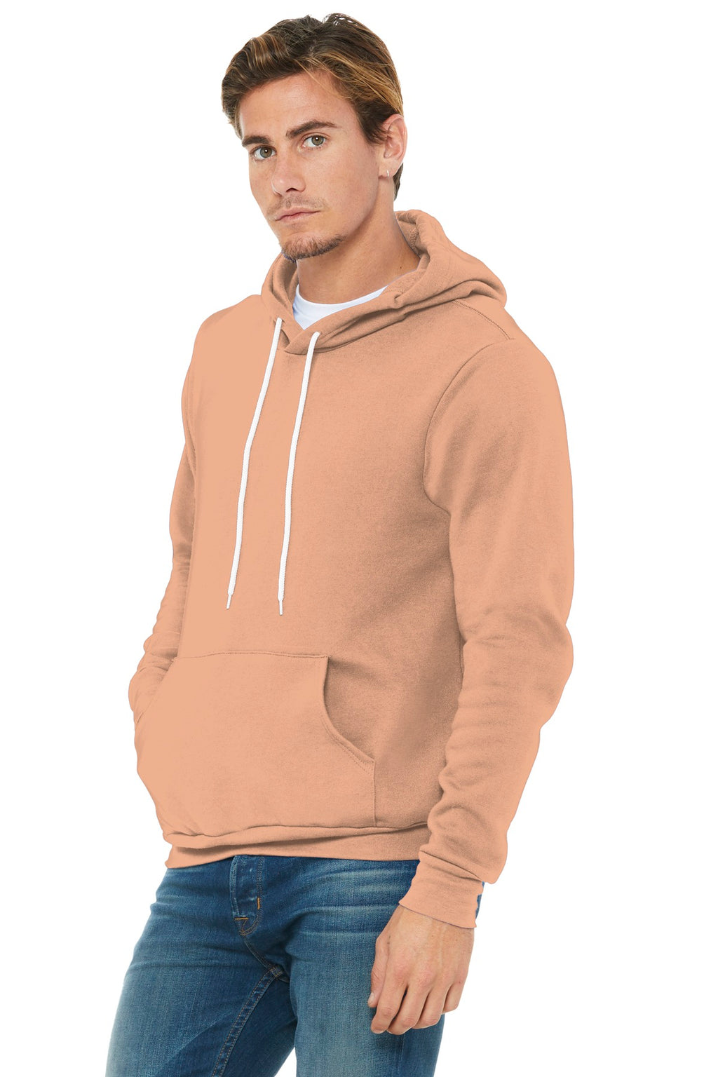 Peach BELLA+CANVAS Unisex Sponge Fleece Pullover Hoodie. BC3719