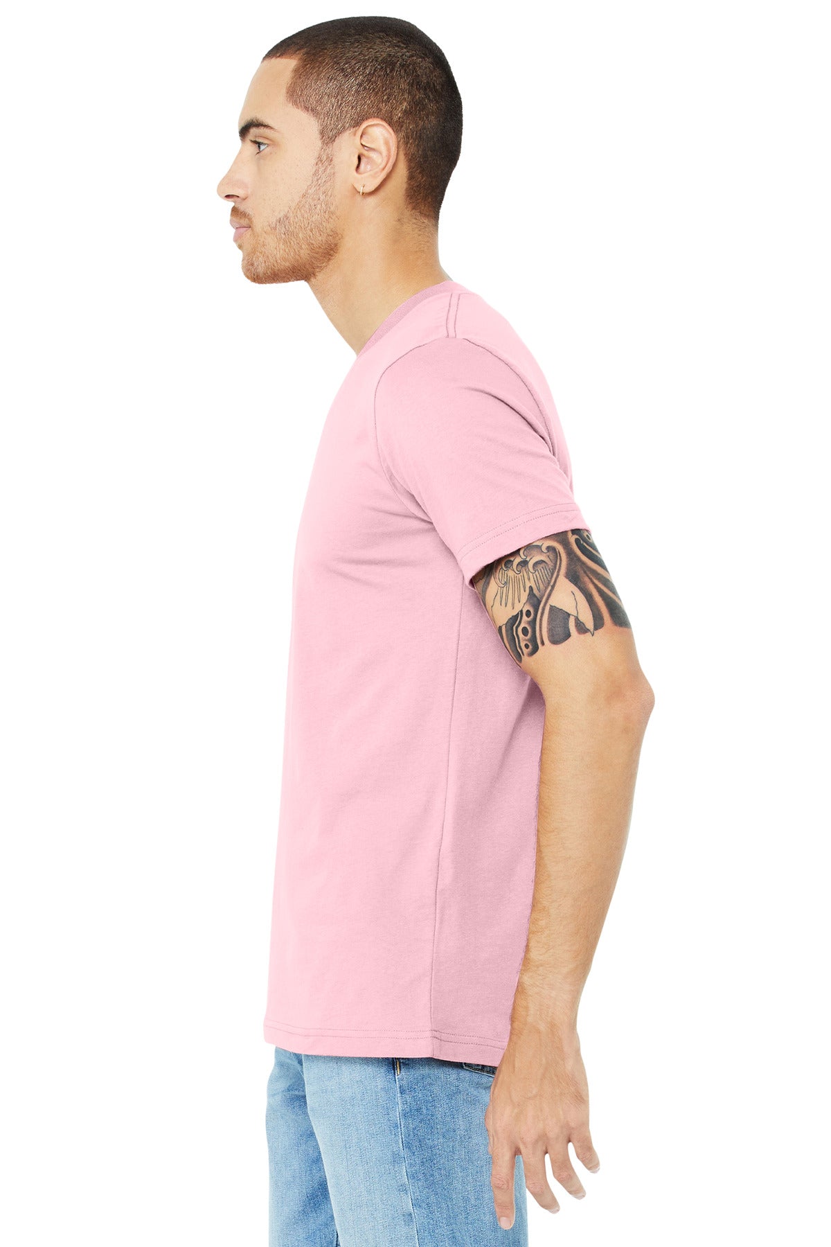 Pink BELLA+CANVAS Unisex Jersey Short Sleeve V-Neck Tee. BC3005