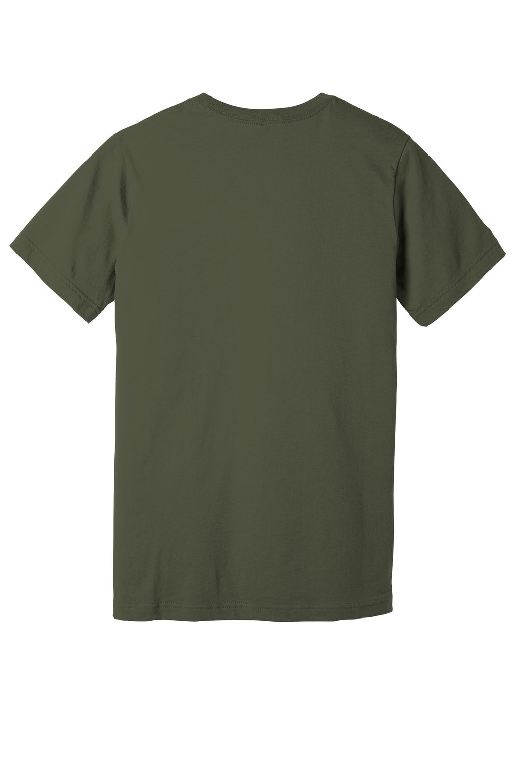 Rear View of Army BELLA+CANVAS Unisex Jersey Short Sleeve Tee. BC3001