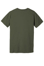 Rear View of Army BELLA+CANVAS Unisex Jersey Short Sleeve Tee. BC3001