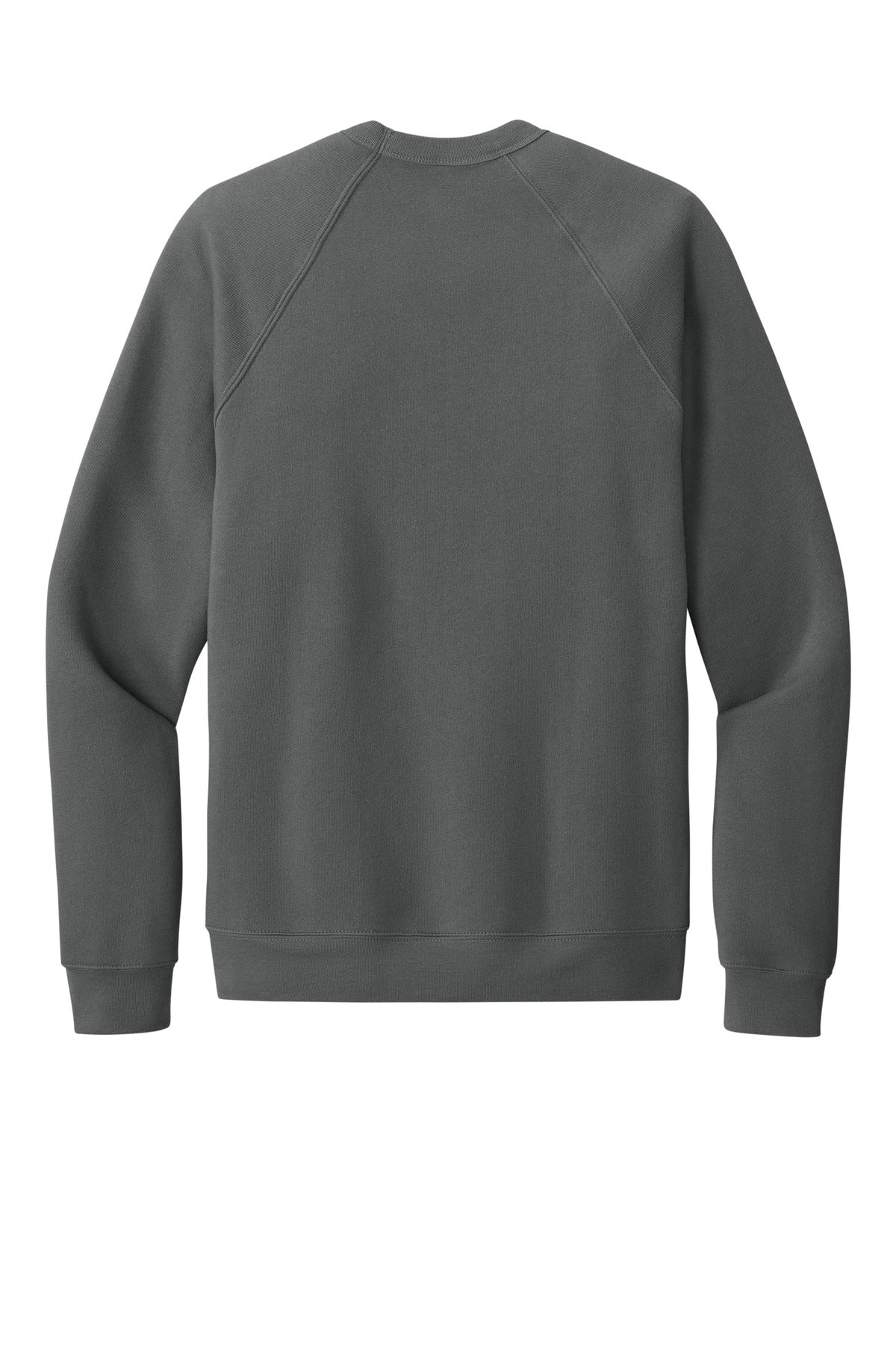 Rear View of Asphalt BELLA+CANVAS Unisex Sponge Fleece Raglan Sweatshirt. BC3901