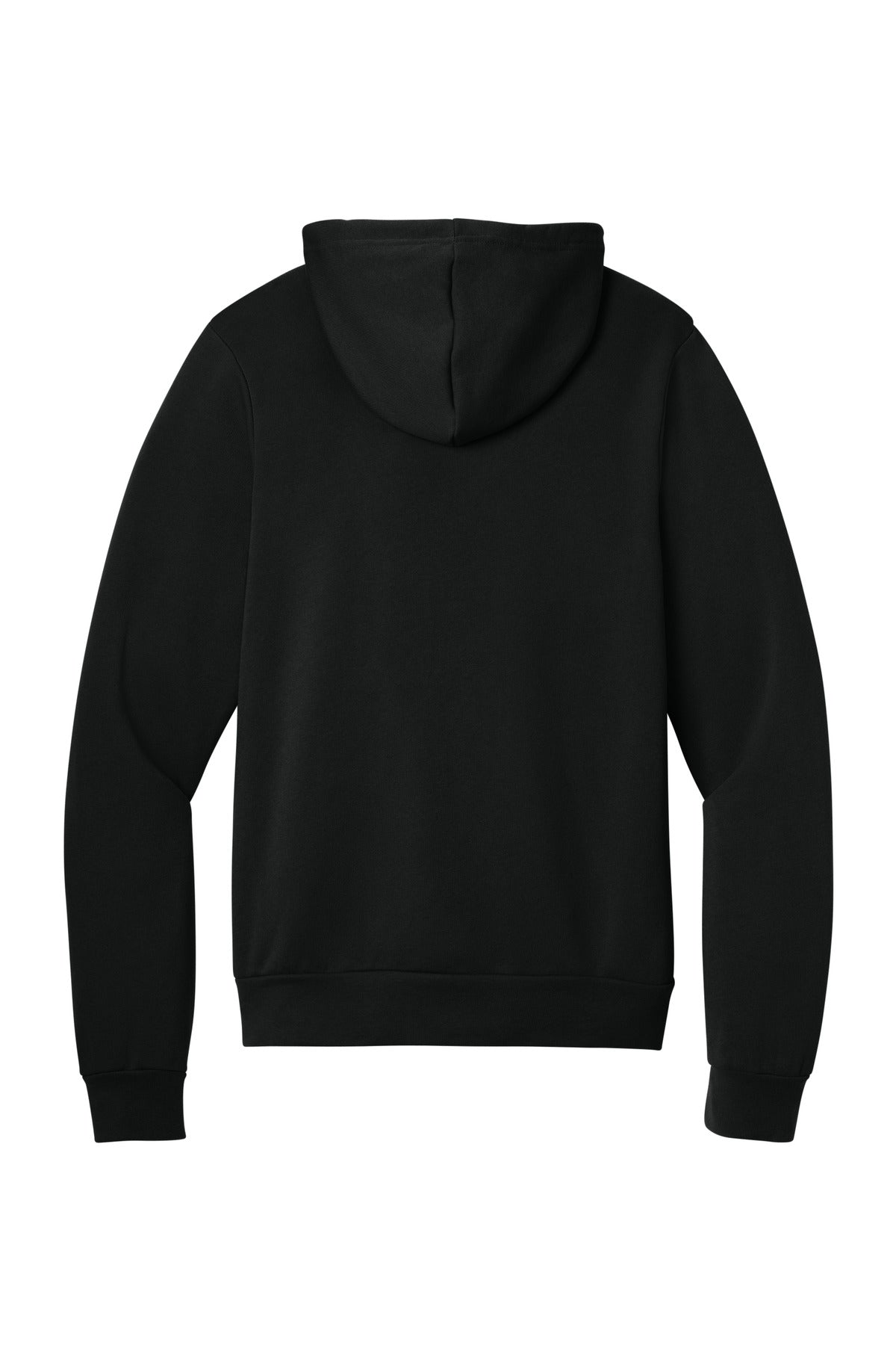Rear View of Black BELLA+CANVAS Unisex Sponge Fleece Pullover Hoodie. BC3719
