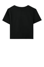 Rear View of Black BELLA+CANVAS Women's Flowy Cropped Tee BC8882