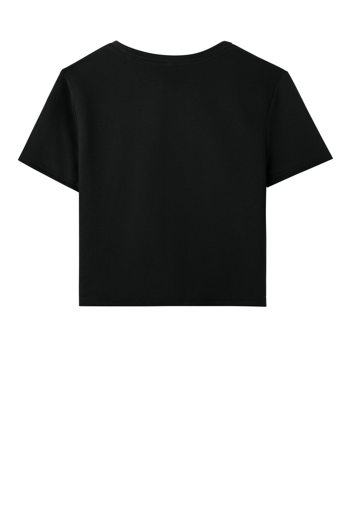 Rear View of Black BELLA+CANVAS Women's Flowy Cropped Tee BC8882