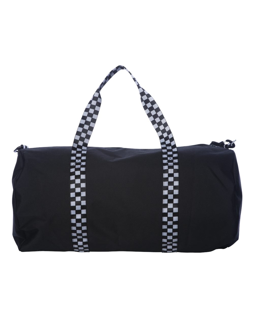 Rear View of Black/ Checker Strap 29L Day Tripper Duffel Bag - INDDUFBAG