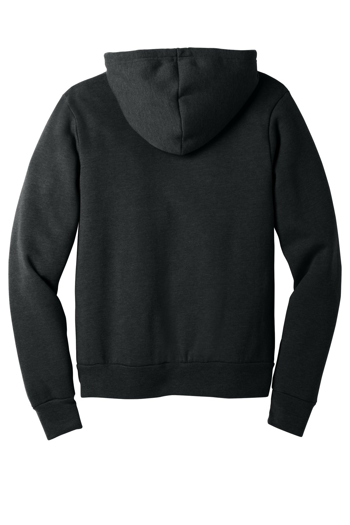 Rear View of Black Ht BELLA+CANVAS Unisex Sponge Fleece Pullover Hoodie. BC3719