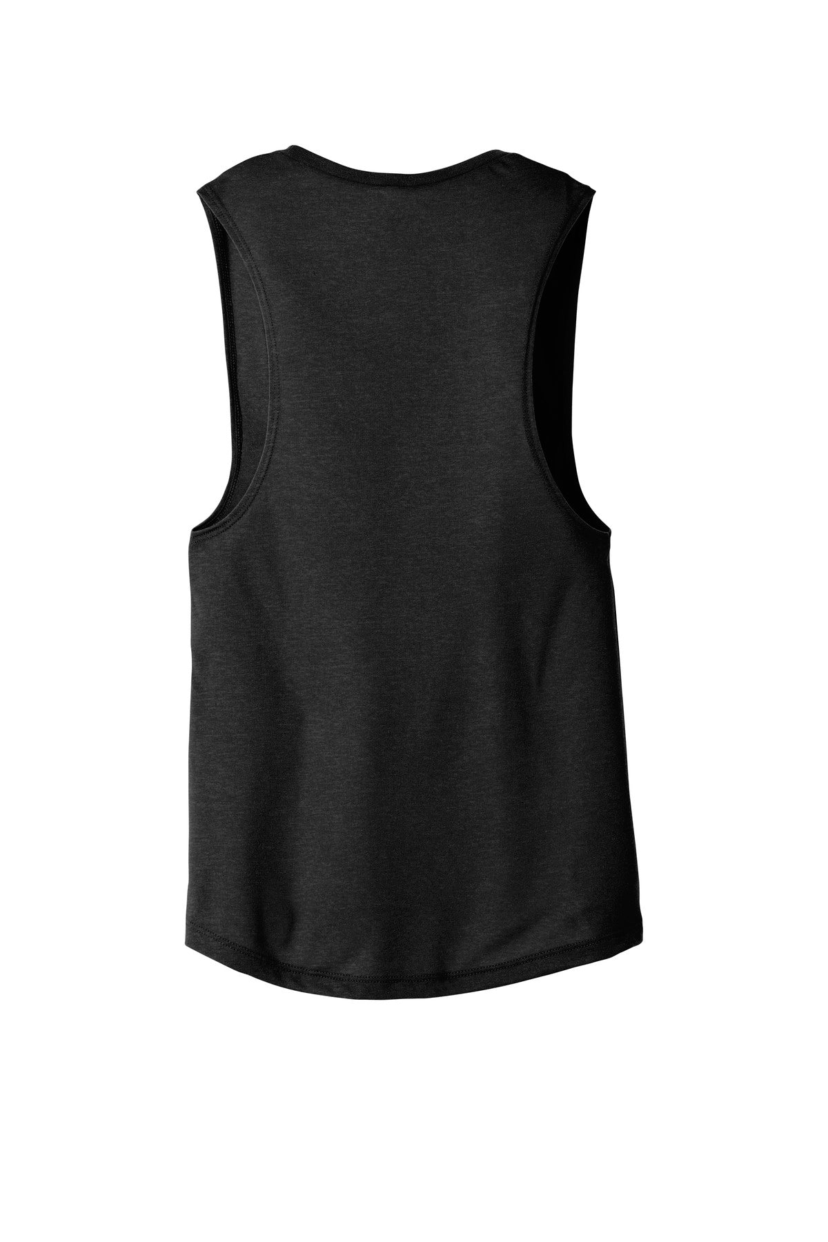Rear View of Black Ht BELLA+CANVAS Women's Flowy Scoop Muscle Tank. BC8803