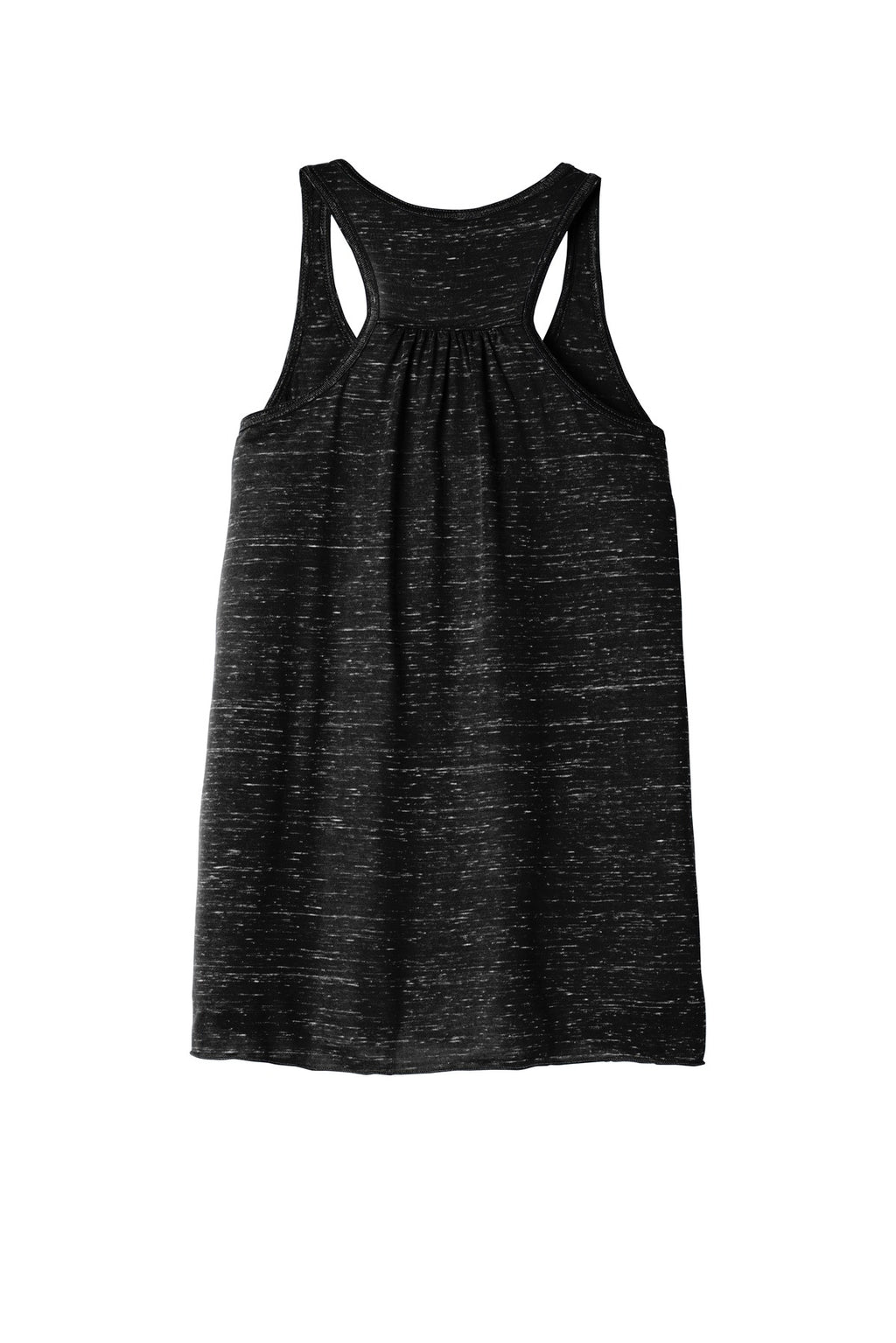 Rear View of Black Marble BELLA+CANVAS Women's Flowy Racerback Tank. BC8800