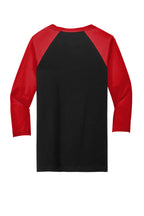 Rear View of Blck/Red BELLA+CANVAS Unisex 3/4-Sleeve Baseball Tee. BC3200