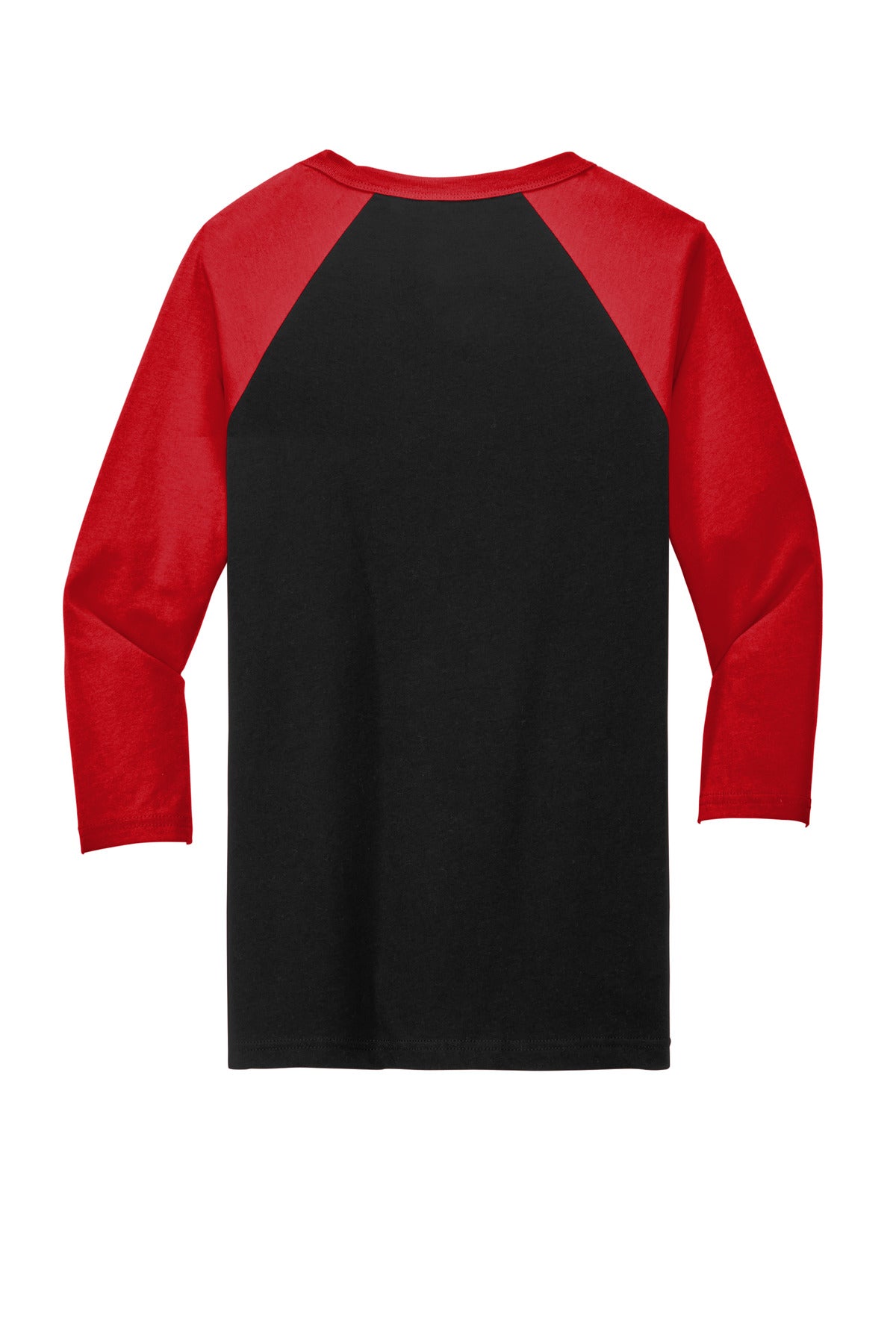 Rear View of Blck/Red BELLA+CANVAS Unisex 3/4-Sleeve Baseball Tee. BC3200