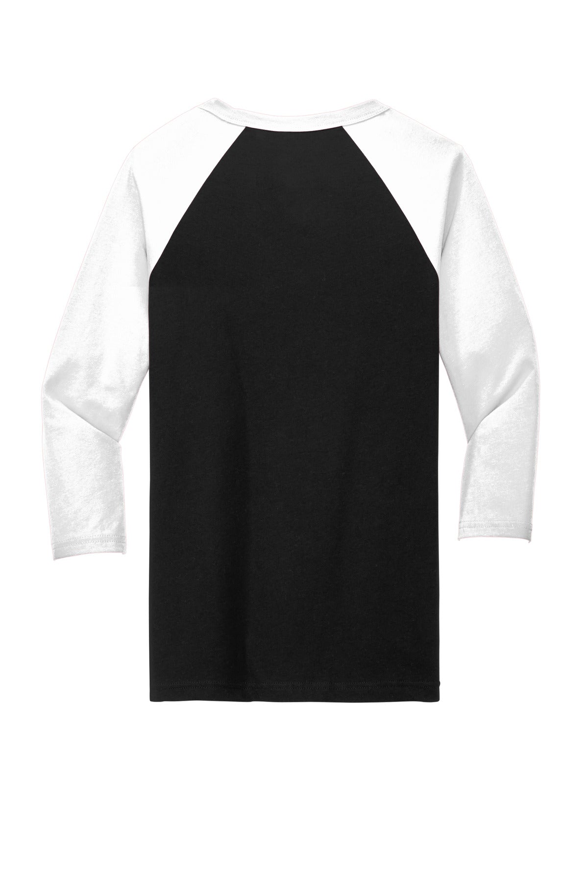 Rear View of Blck/White BELLA+CANVAS Unisex 3/4-Sleeve Baseball Tee. BC3200